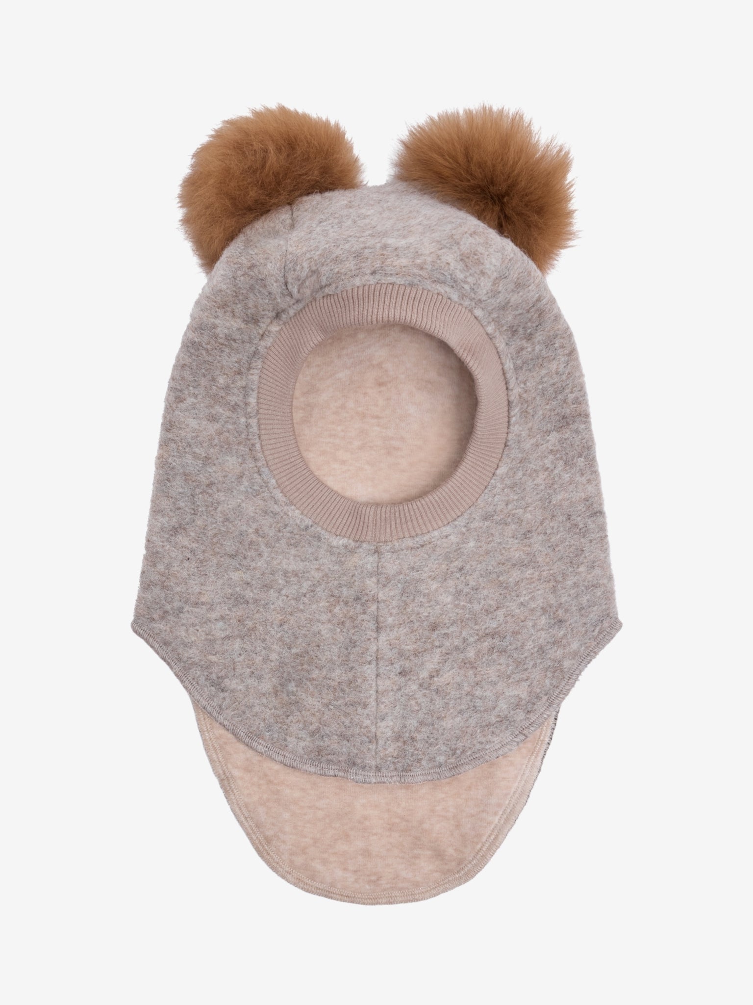 Elefanthue med pomponer i uld og alpaka – Camel Melange