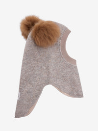 Elefanthue med pomponer i uld og alpaka – Camel Melange