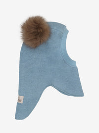 Elefanthue med pomponer i uld og alpaka – Windward Blue