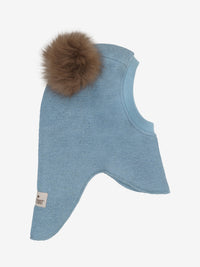 Elefanthue med pomponer i uld og alpaka – Windward Blue
