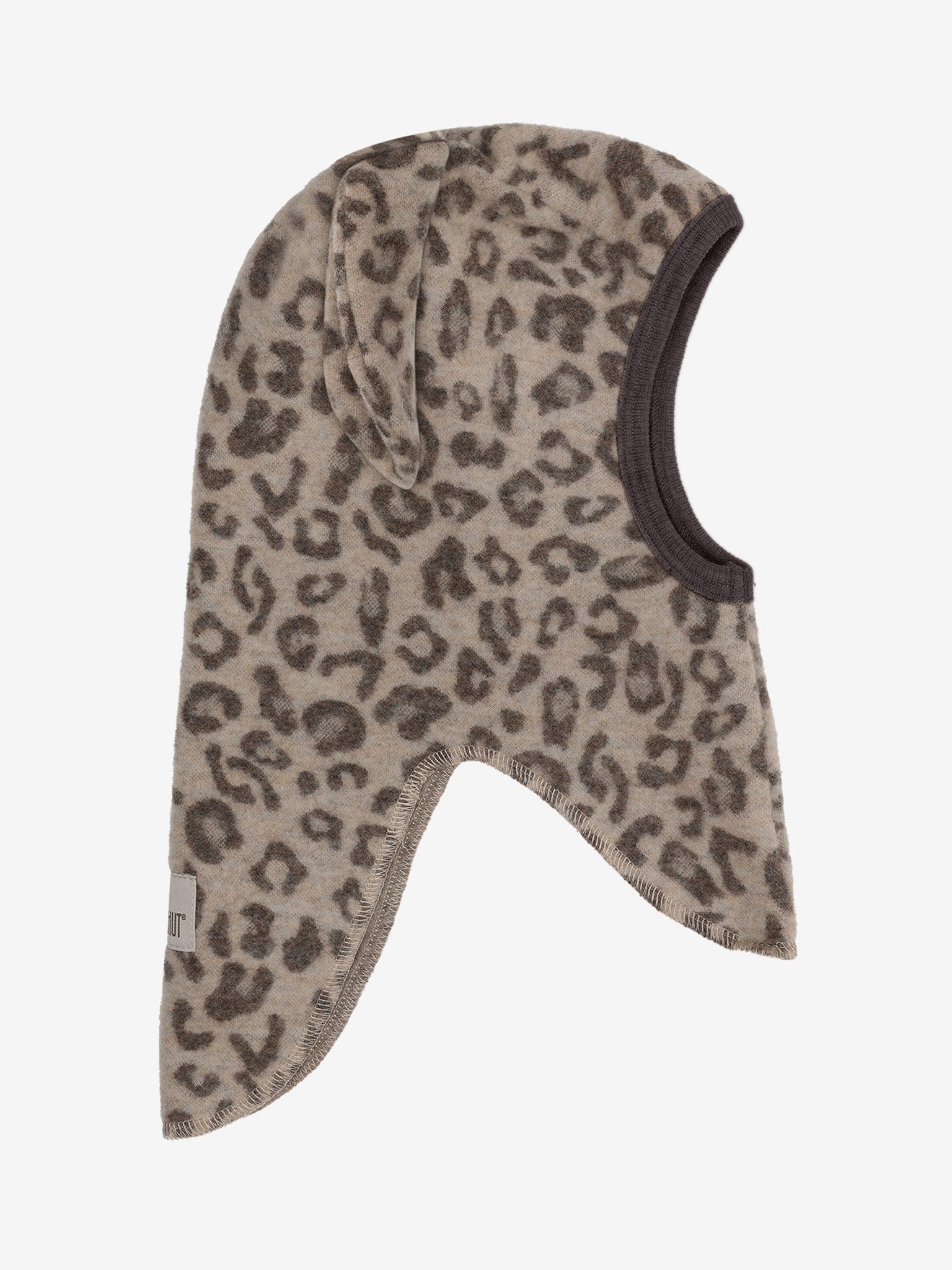 Elefanthue med ører i uldfleece med jacquardmønster – Camel Melange