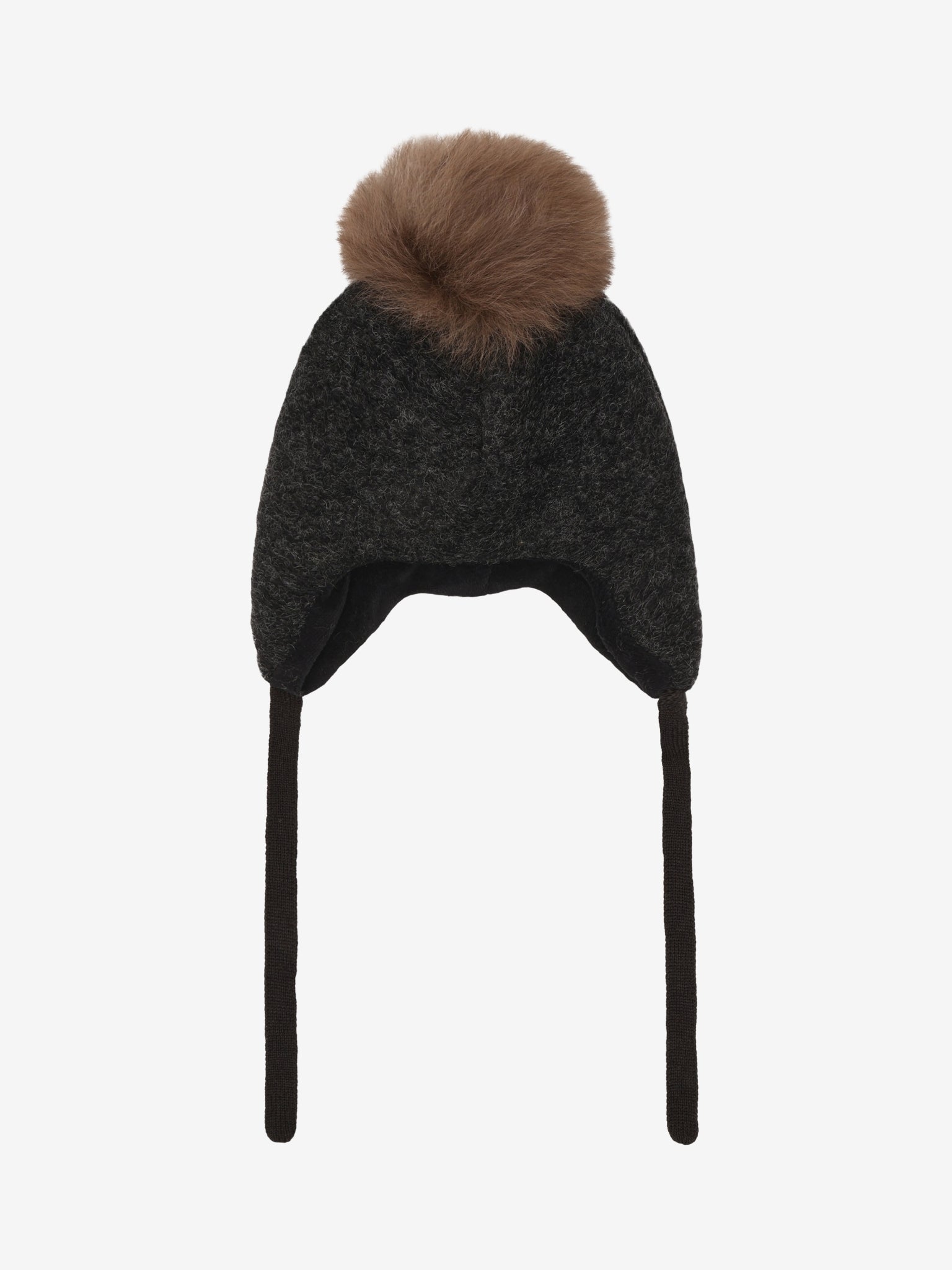 Bonnet med pompon i uld og alpaka – Dark Grey Melange