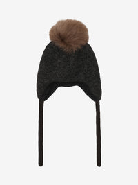 Bonnet med pompon i uld og alpaka – Dark Grey Melange