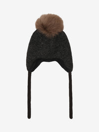 Bonnet med pompon i uld og alpaka – Dark Grey Melange