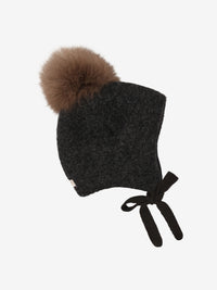 Bonnet med pompon i uld og alpaka – Dark Grey Melange