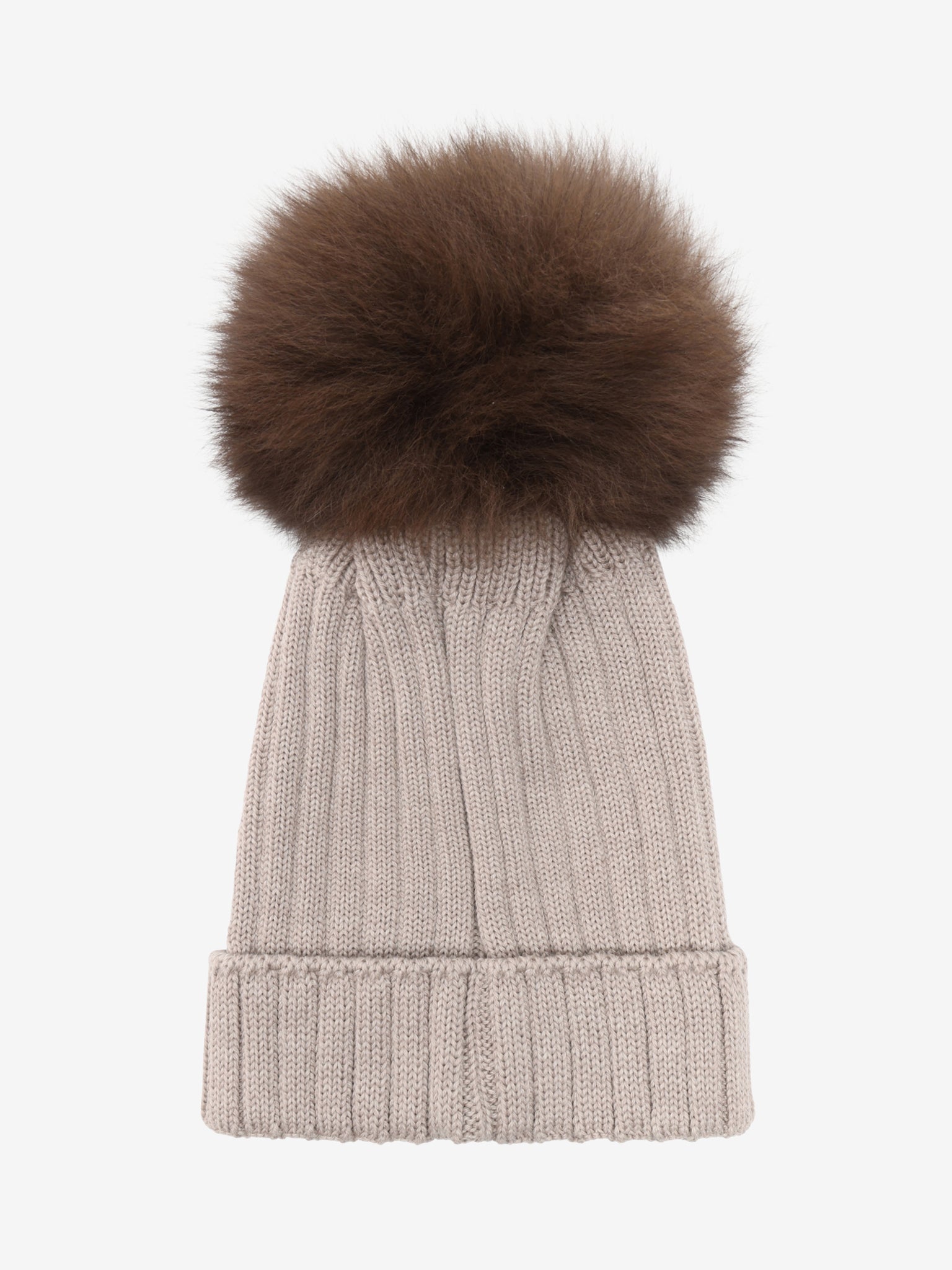 Hue med pompon i alpakastrik – Camel Melange