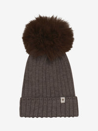 Hue med pompon i alpakastrik – Brown Melange