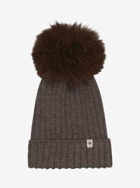 Hue med pompon i alpakastrik – Brown Melange