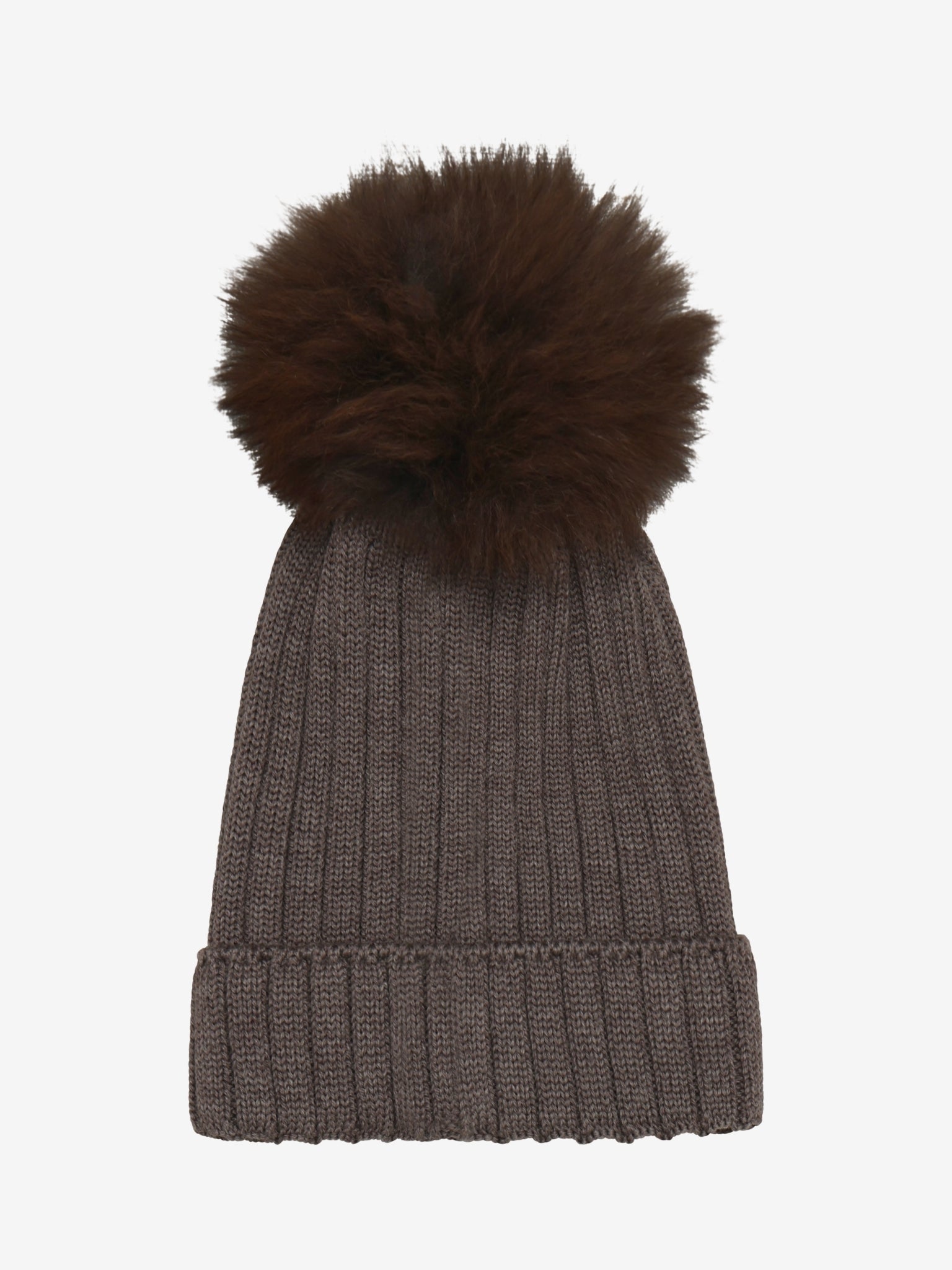 Hue med pompon i alpakastrik – Brown Melange