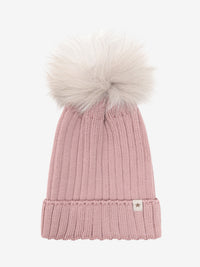 Hue med pompon i alpakastrik – Woodrose