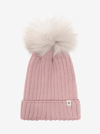 Hue med pompon i alpakastrik – Woodrose