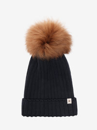 Hue med pompon i alpakastrik – Dark Navy