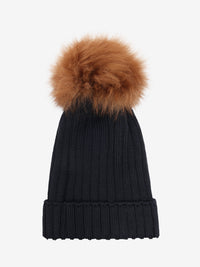 Hue med pompon i alpakastrik – Dark Navy
