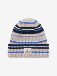 Hue med farvestriber i uldstrik – Dazzling Blue