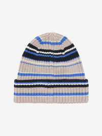 Hue med farvestriber i uldstrik – Dazzling Blue