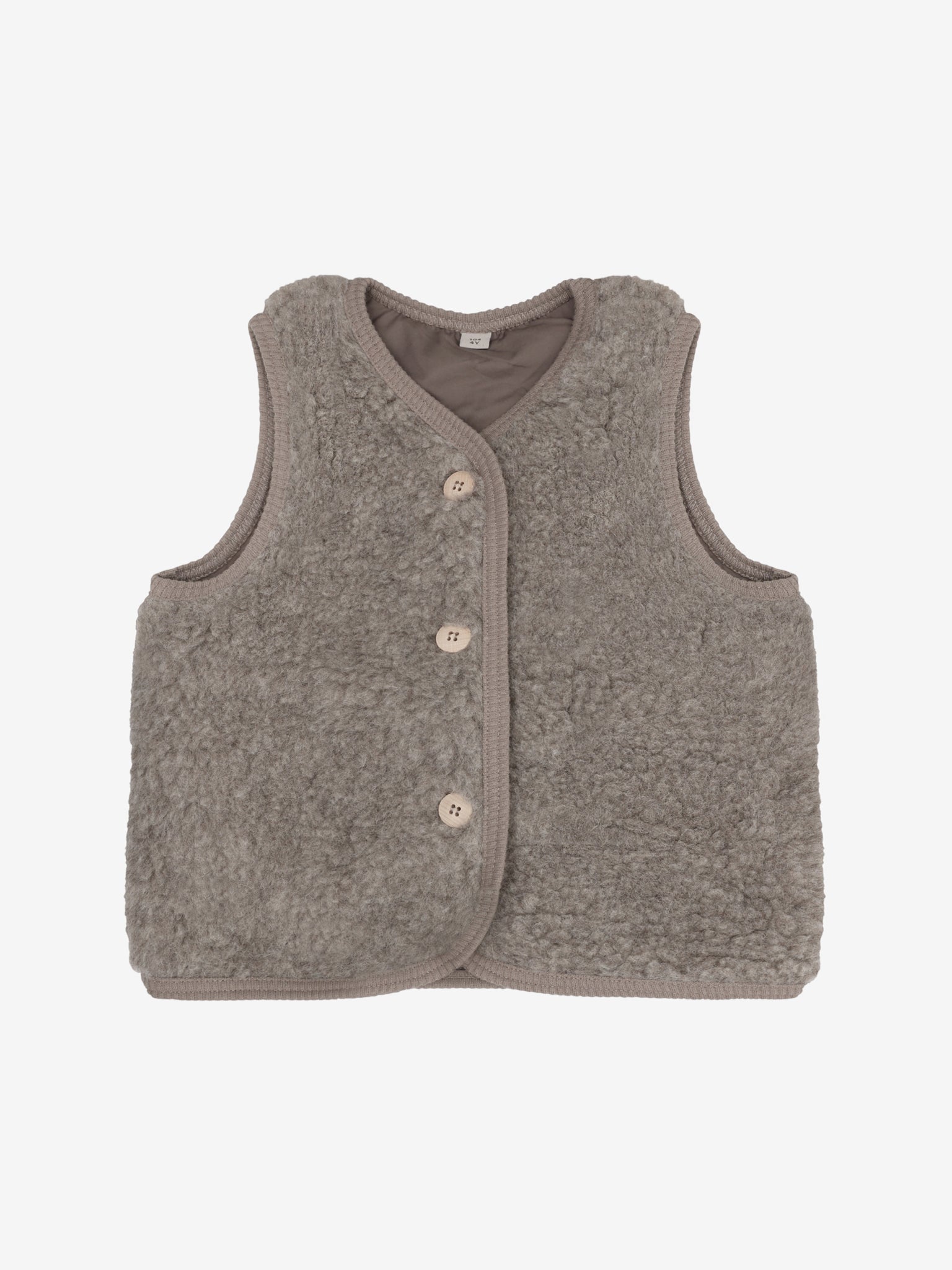 Vest med for i uldteddy – Camel Melange