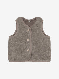 Vest med for i uldteddy – Camel Melange