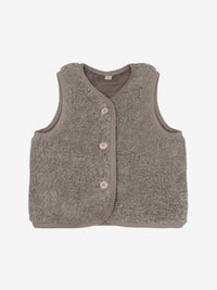 Vest med for i uldteddy – Camel Melange