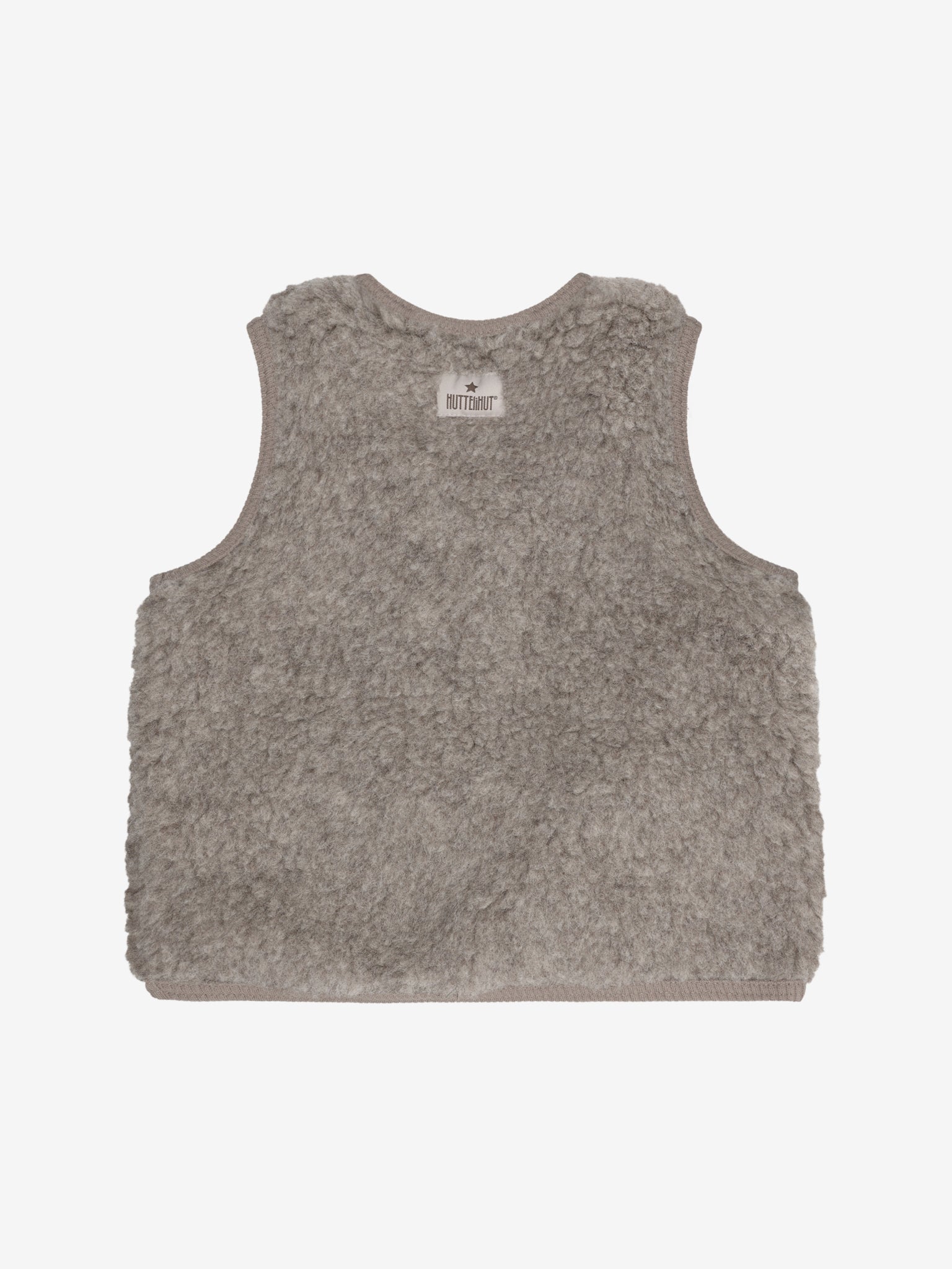 Vest med for i uldteddy – Camel Melange