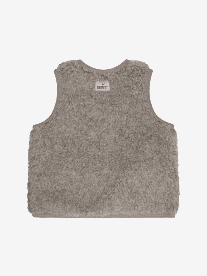Vest med for i uldteddy – Camel Melange
