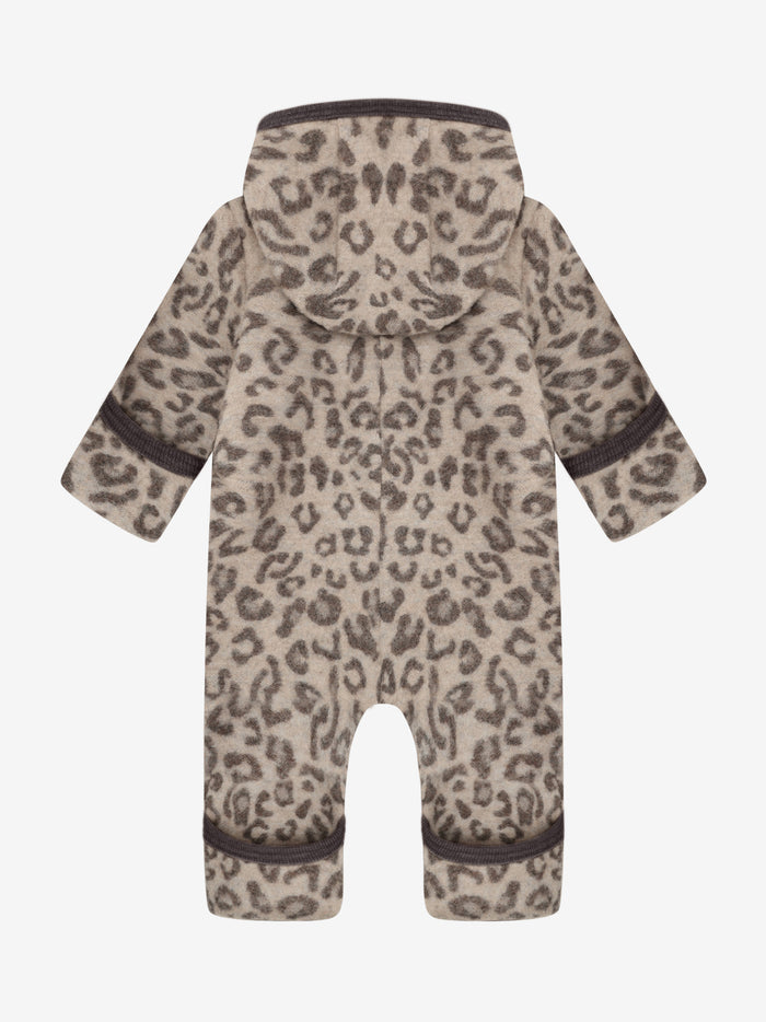 Heldragt i uldfleece med jacquardmønster – Camel Melange