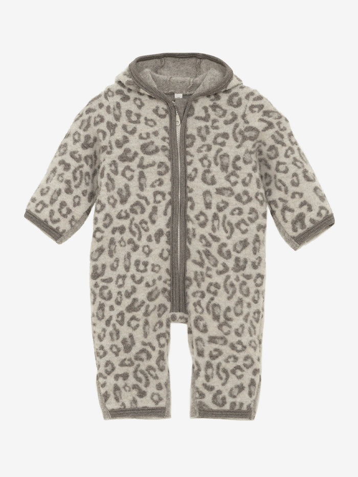 Heldragt med ører i uldfleece med jacquardmønster – Camel Melange