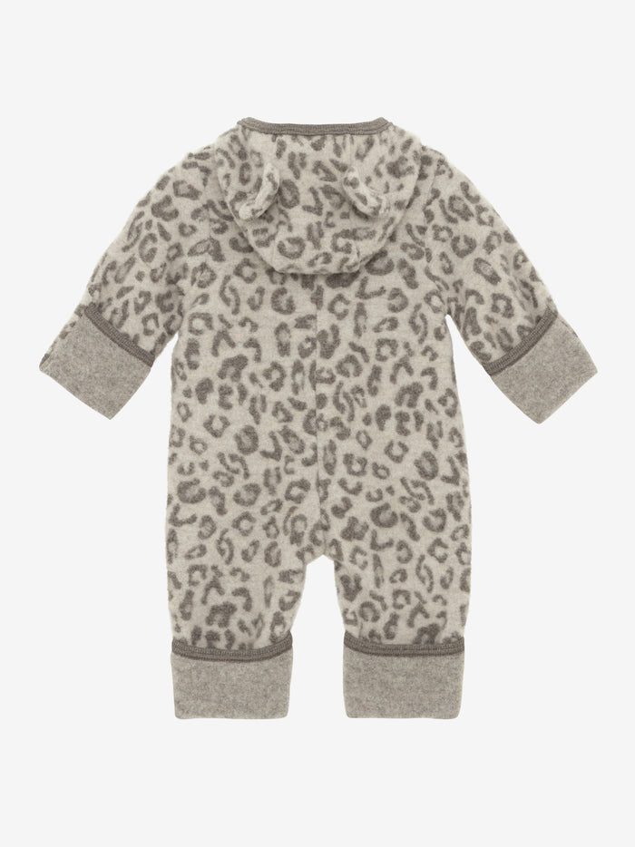 Heldragt med ører i uldfleece med jacquardmønster – Camel Melange
