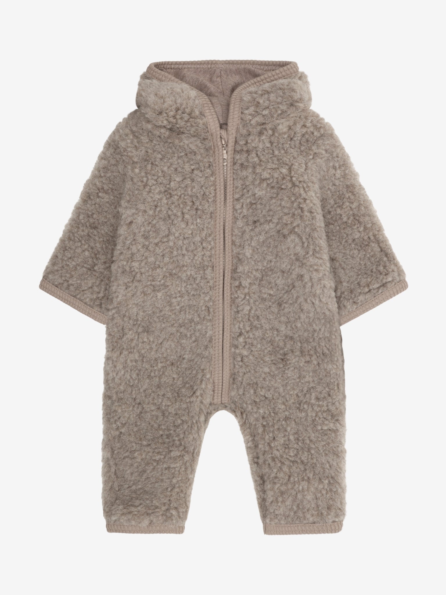 Heldragt med for i uldteddy – Camel Melange