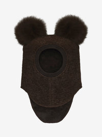 Elefanthue med pomponer i uld og alpaka – Dark Brown Melange