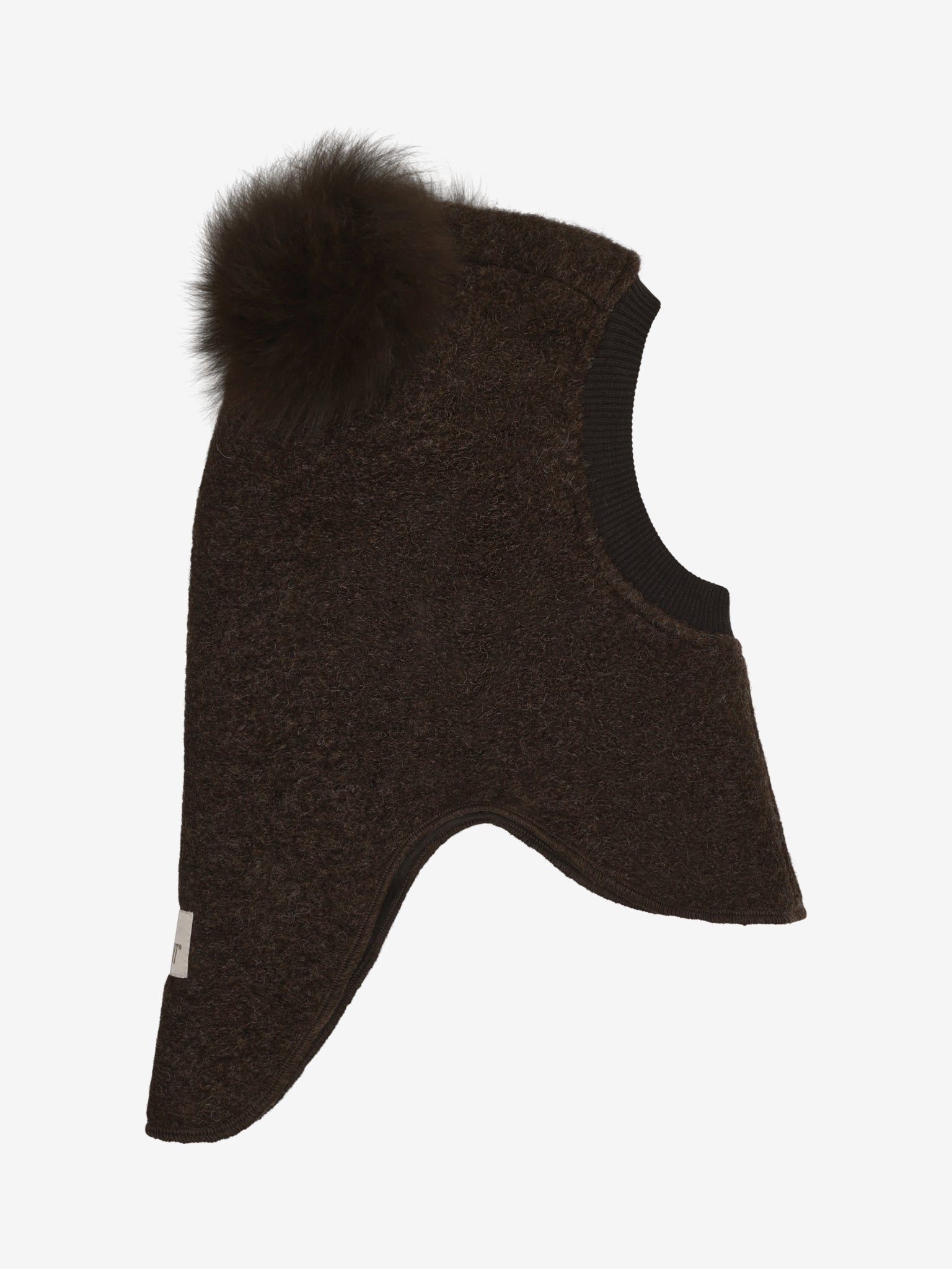 Elefanthue med pomponer i uld og alpaka – Dark Brown Melange