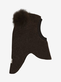 Elefanthue med pomponer i uld og alpaka – Dark Brown Melange