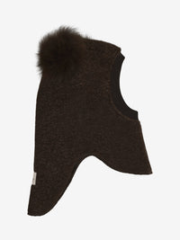 Elefanthue med pomponer i uld og alpaka – Dark Brown Melange