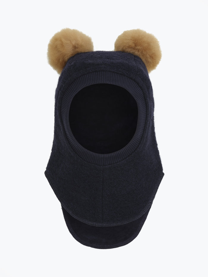 Elefanthue med pomponer i uld og alpaka – Dark Navy