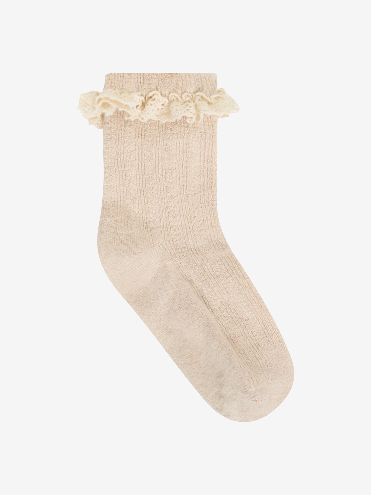 Sokker i uld med blondekant, 2-pak – Camel Melange