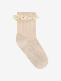 Sokker i uld med blondekant, 2-pak – Camel Melange
