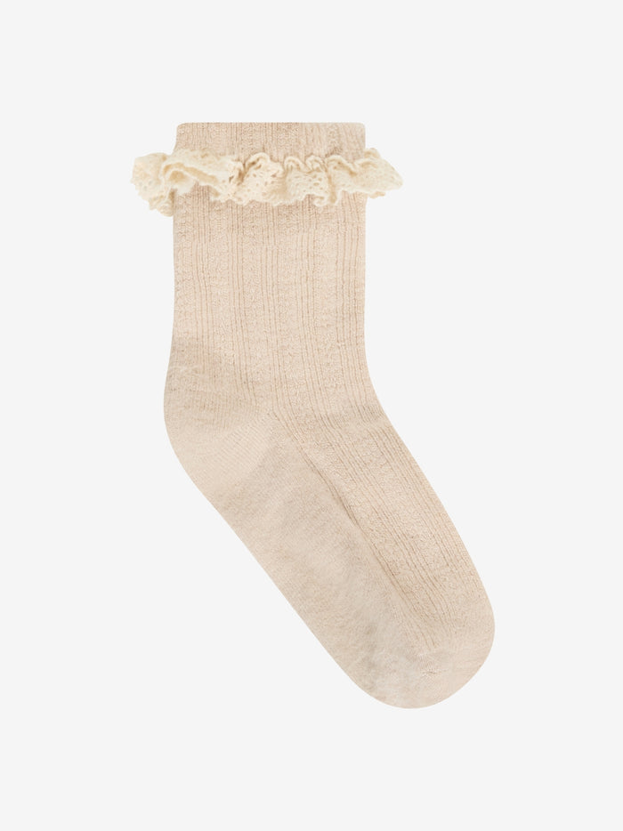 Sokker i uld med blondekant, 2-pak – Camel Melange