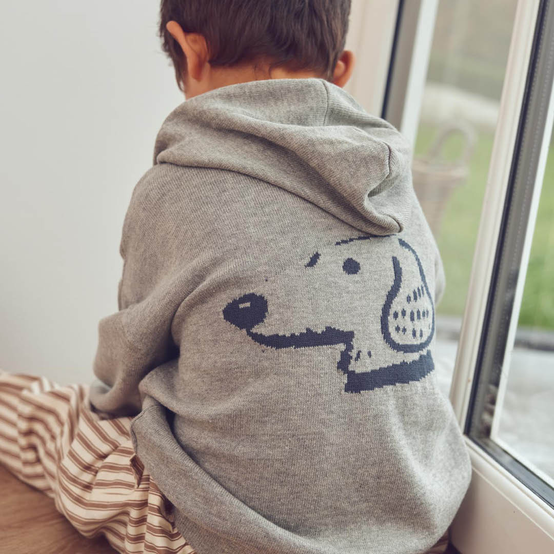 Dogs Knit Hoodie – Pale greymarl