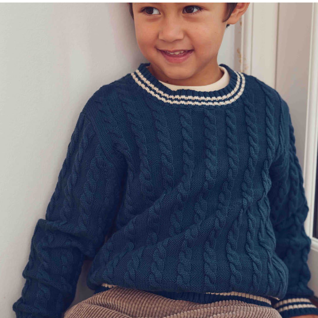 Knit Cable Sweater – Navy