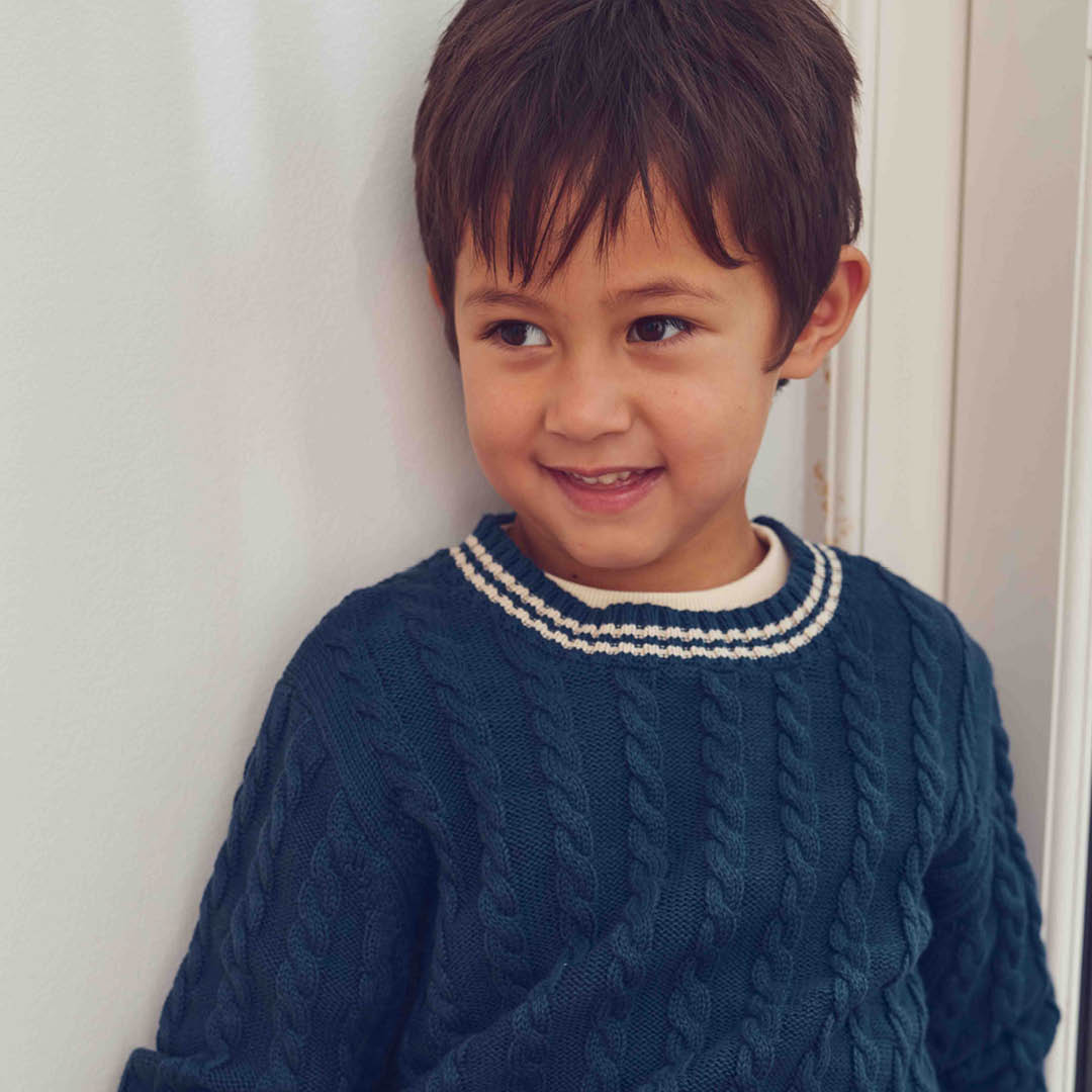 Knit Cable Sweater – Navy