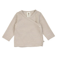 Mini stripe rib cardigan – Balsam cream/ Walnut