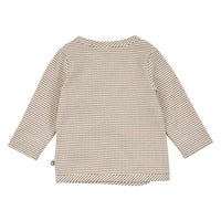 Mini stripe rib cardigan – Balsam cream/ Walnut