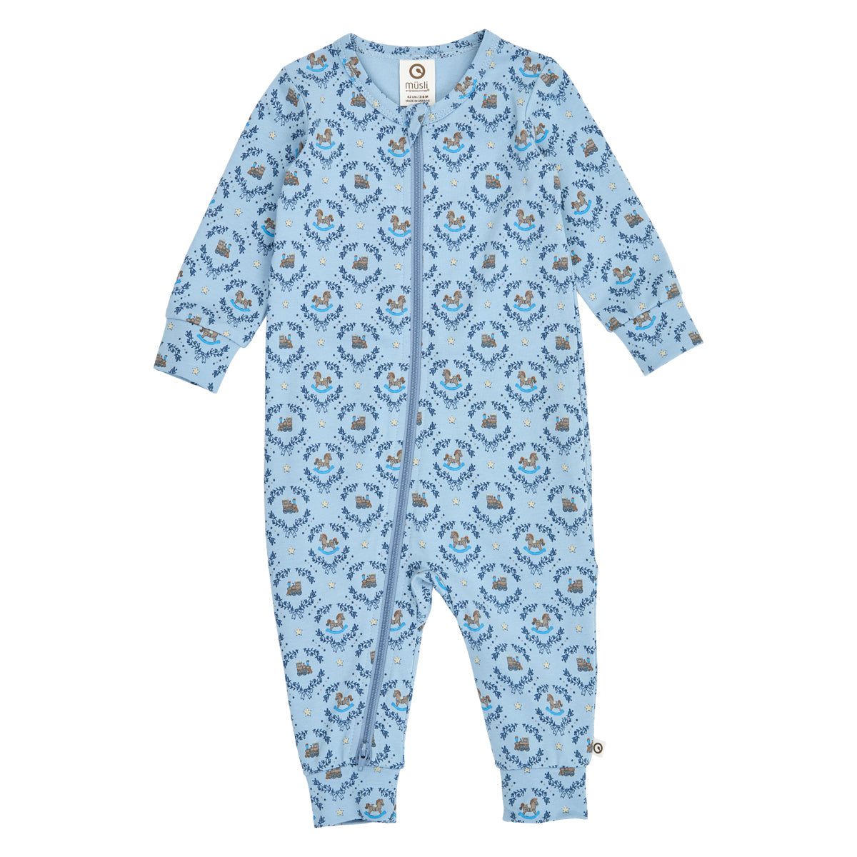 Heritage Train Zip Bodysuit – Soft blue/ Navy/ Oak