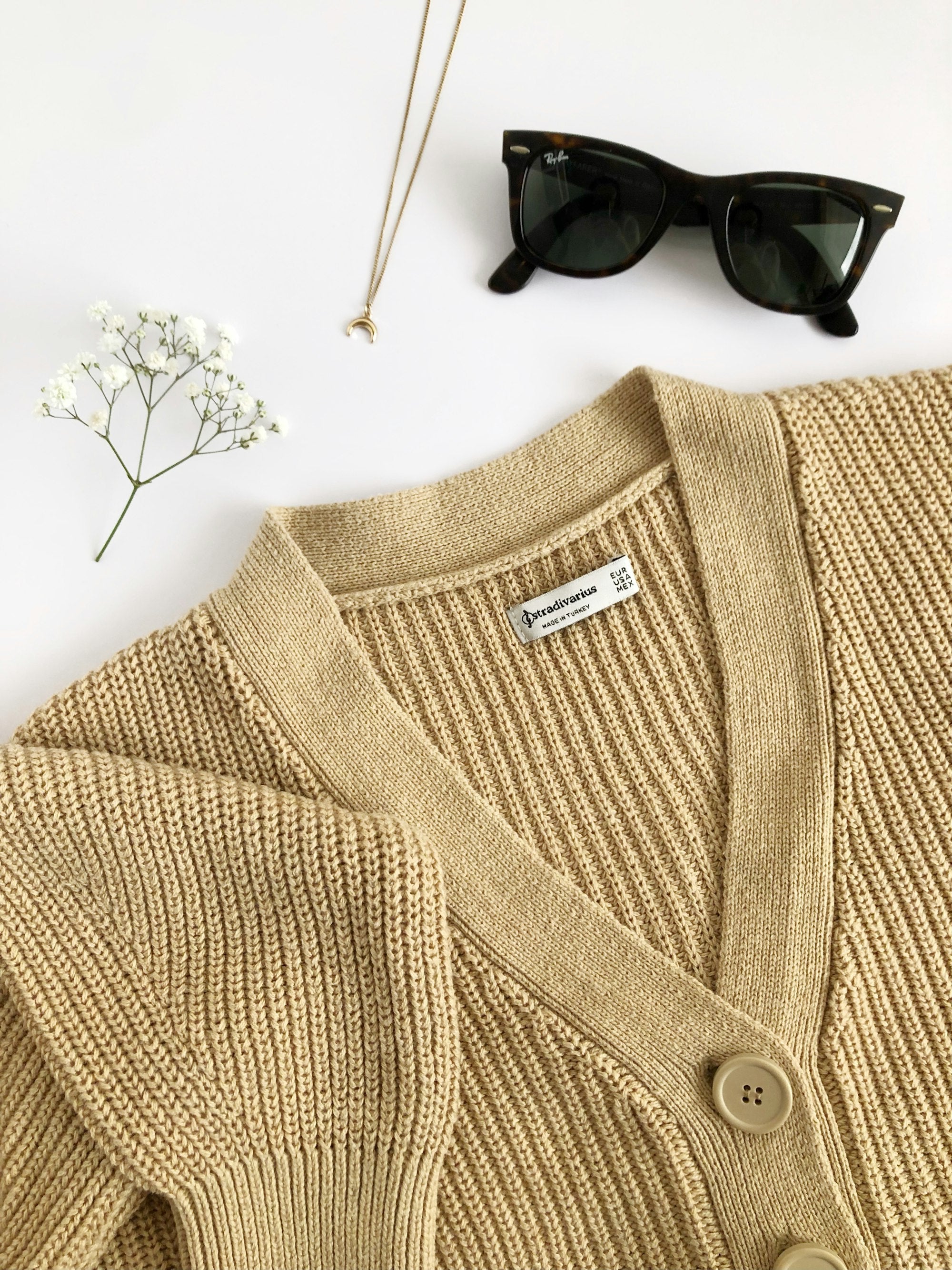 Strikket cardigan i sand